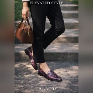 Talbots Leighton Brogue Loafers, Wine Snackeskin Leather Size 8M NIB